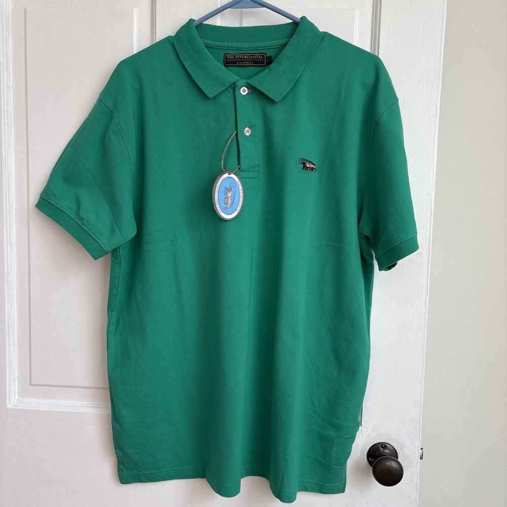 The Intercoastal Hunter & J.L. Mens Green Polo Shirt Embroidered Shrimp‎ Logo L